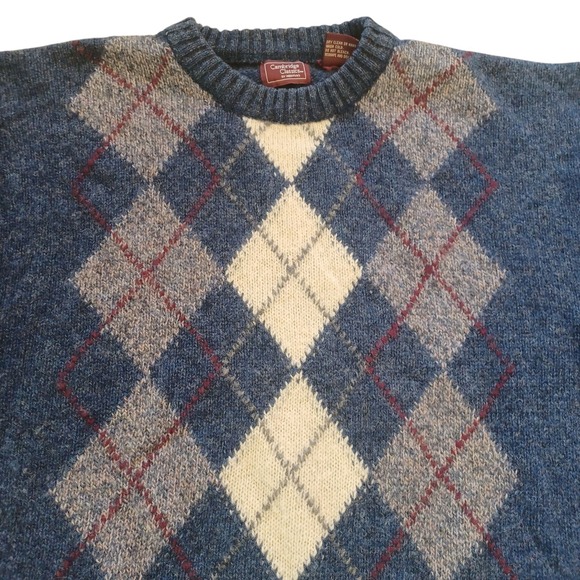 Cambridge Classics Mervyn‎ Vintage Mens Shetland Wool Argyle Cosby Sweater Large - Picture 3 of 8